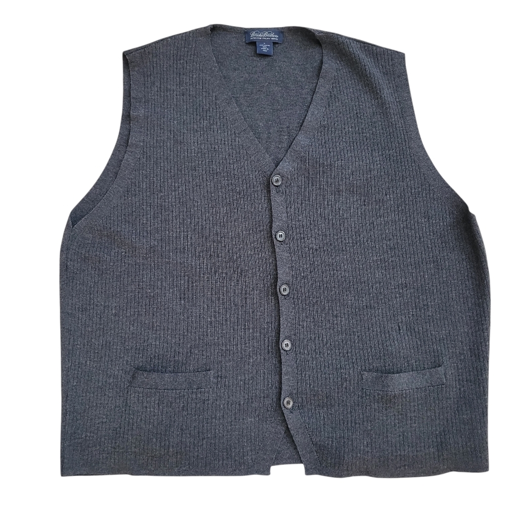 Brooks Brothers Mens Ribbed Knit Vest 100% Italian Merino Wool Size L